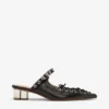 Lace-Up Mules in Black Oleatex Lace-Up Mules in Black Oleatex