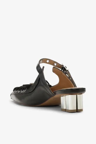 Lace-Up Mules in Black Oleatex