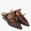 Lace-Up Mules in Brown Oleatex