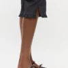 Lace-Up Mules in Brown Oleatex