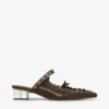 Lace-Up Mules in Dark-Olive Oleatex