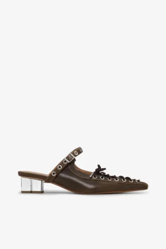 Lace-Up Mules in Dark-Olive Oleatex