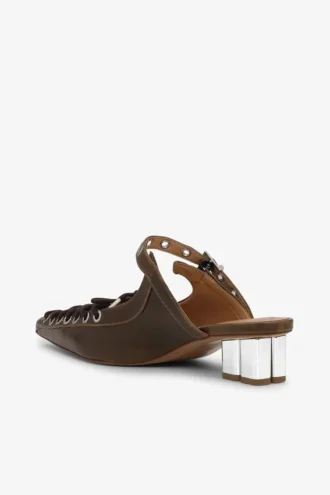 Lace-Up Mules in Dark-Olive Oleatex