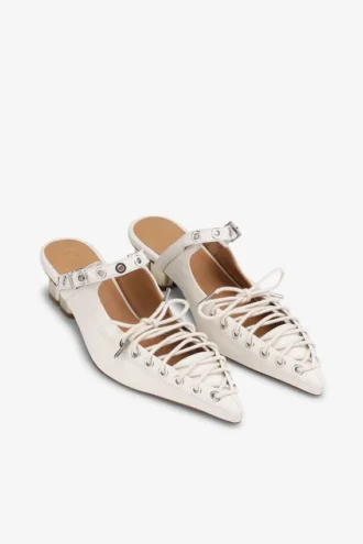 Lace-Up Mules in Ivory
