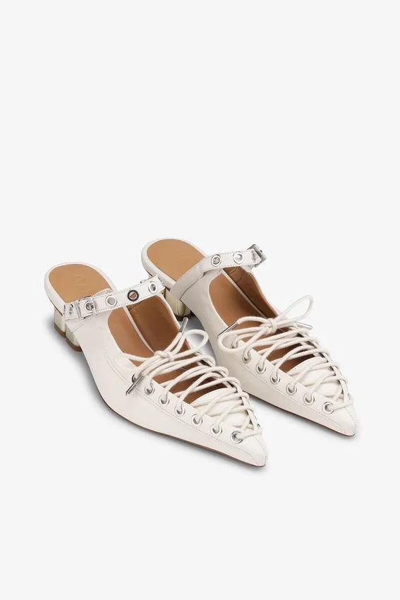 Lace-Up Mules in Ivory Lace-Up Mules in Ivory