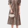 Leopard Cotton Poplin V-neck Maxi Dress