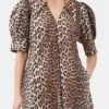 Leopard Cotton Poplin V-neck Maxi Dress