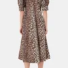 Leopard Cotton Poplin V-neck Maxi Dress