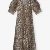 Leopard Cotton Poplin V-neck Maxi Dress