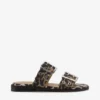 Leopard Denim Feminine Buckle Two-Strap Sandals