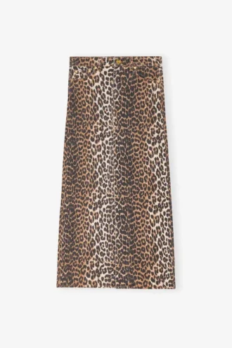 Leopard Denim Maxi Slit Skirt