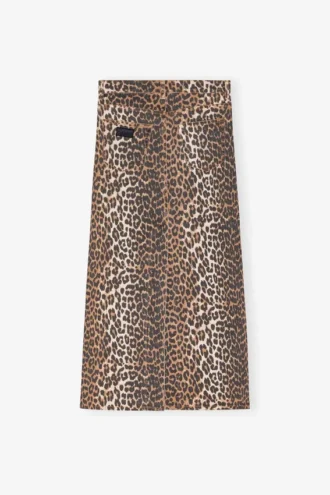 Leopard Denim Maxi Slit Skirt