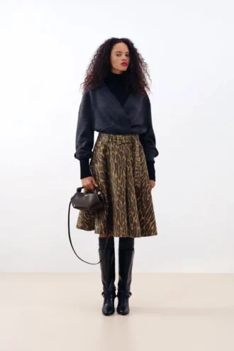 Leopard Denim Wrap Skirt