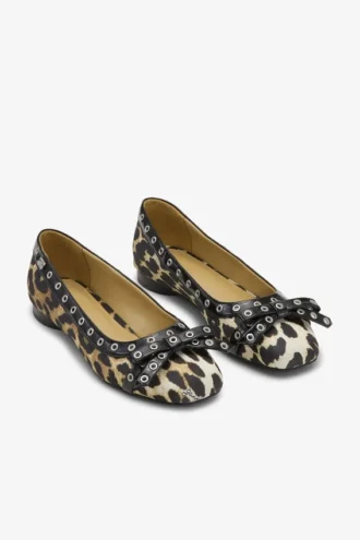 Leopard Eyelet Bow Ballerinas