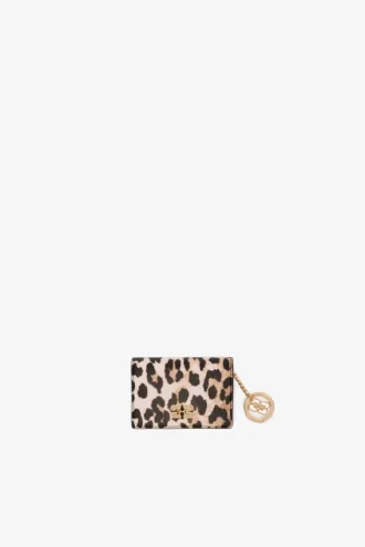 Leopard Grained Bou Card Holder With Flap