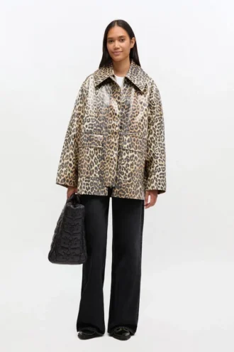 Leopard Laminated Cotton Jacket