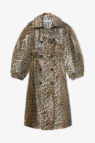 Leopard Laminated Cotton Trench Coat