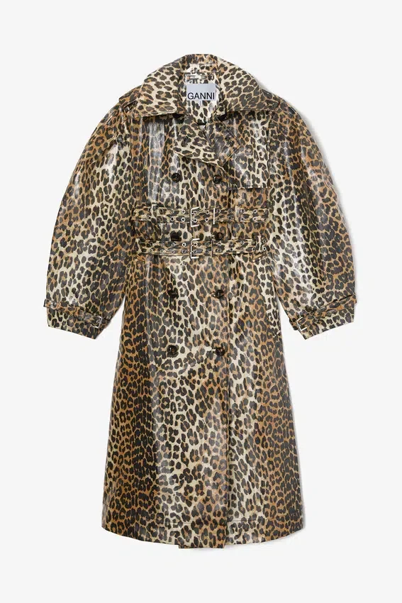 Leopard Laminated Cotton Trench Coat Leopard Laminated Cotton Trench Coat