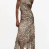 Leopard Marl Mesh Long Ruched Crossover Dress Leopard Marl Mesh Long Ruched Crossover Dress
