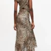 Leopard Marl Mesh Long Ruched Crossover Dress Leopard Marl Mesh Long Ruched Crossover Dress
