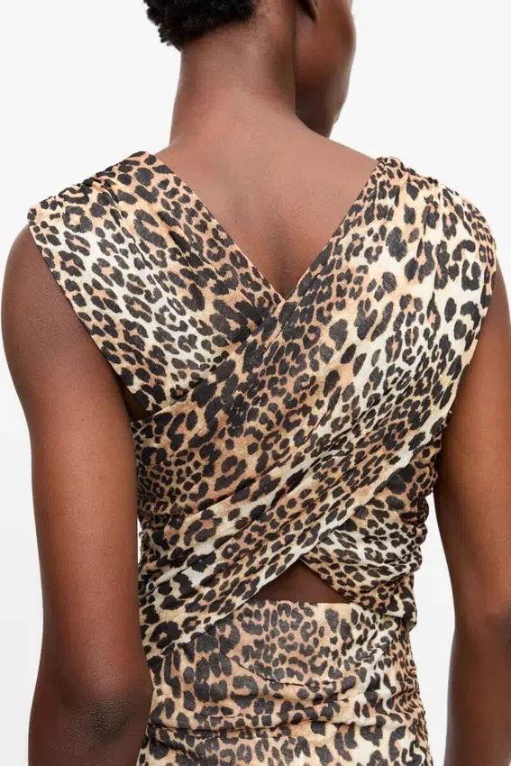 Leopard Marl Mesh Long Ruched Crossover Dress Leopard Marl Mesh Long Ruched Crossover Dress