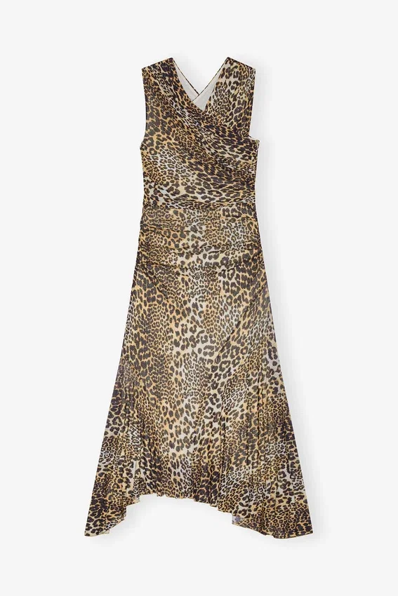 Leopard Marl Mesh Long Ruched Crossover Dress Leopard Marl Mesh Long Ruched Crossover Dress
