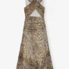 Leopard Marl Mesh Long Ruched Crossover Dress Leopard Marl Mesh Long Ruched Crossover Dress