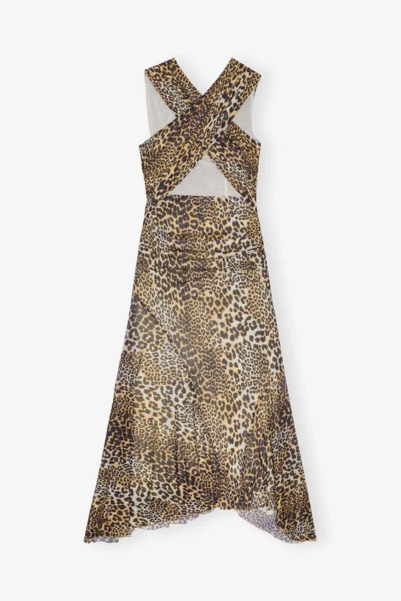 Leopard Marl Mesh Long Ruched Crossover Dress Leopard Marl Mesh Long Ruched Crossover Dress