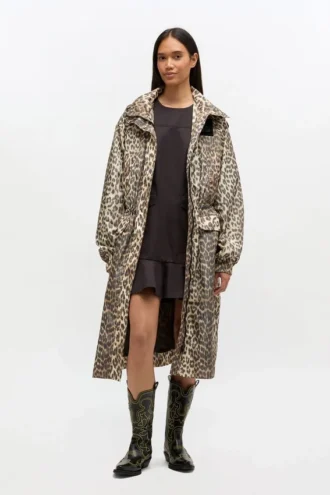 Leopard Nylon Parka Coat