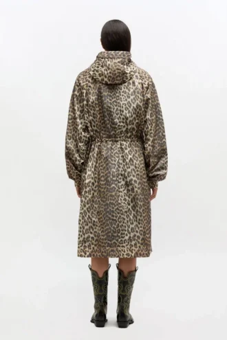 Leopard Nylon Parka Coat