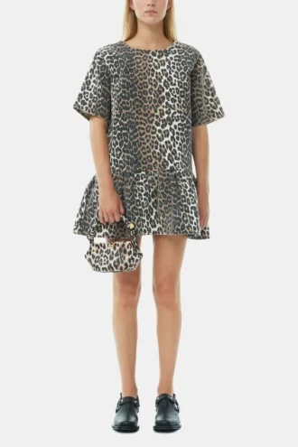 Leopard Open-back Mini Denim Dress