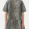 Leopard Open-back Mini Denim Dress Leopard Open-back Mini Denim Dress