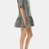 Leopard Open-back Mini Denim Dress Leopard Open-back Mini Denim Dress