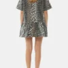 Leopard Open-back Mini Denim Dress Leopard Open-back Mini Denim Dress