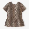 Leopard Open-back Mini Denim Dress Leopard Open-back Mini Denim Dress