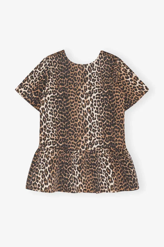 Leopard Open-back Mini Denim Dress Leopard Open-back Mini Denim Dress