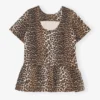 Leopard Open-back Mini Denim Dress Leopard Open-back Mini Denim Dress