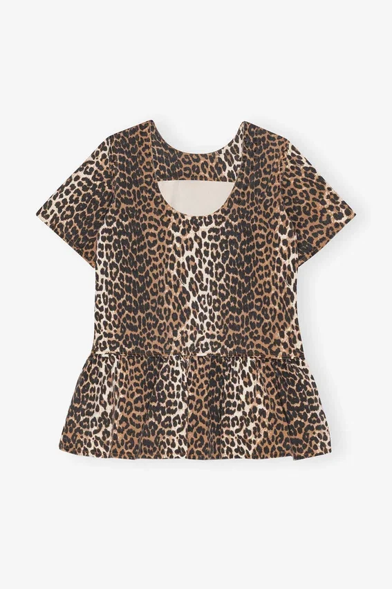Leopard Open-back Mini Denim Dress Leopard Open-back Mini Denim Dress