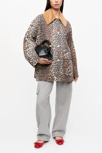 Leopard Printed Canvas Midi Jacket
