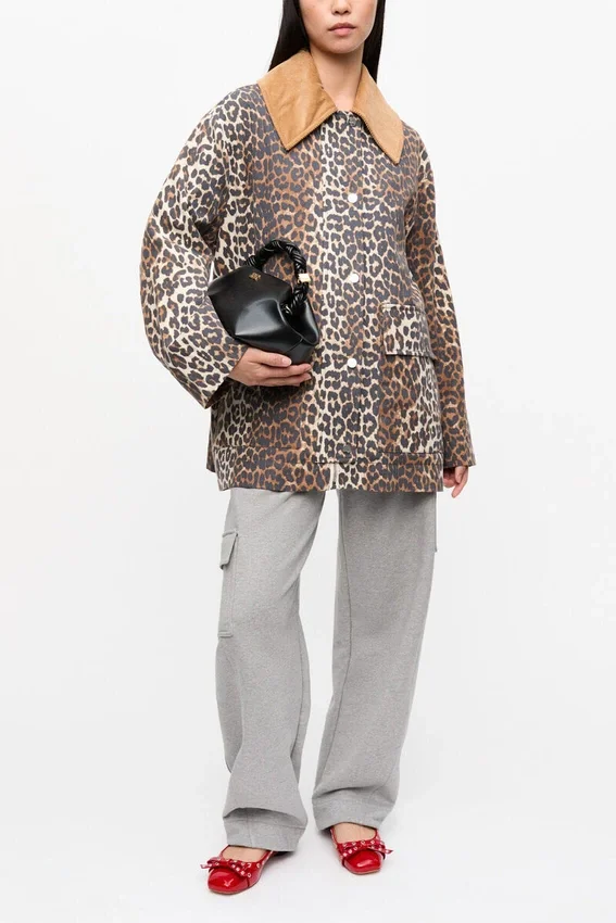 Leopard Printed Canvas Midi Jacket Leopard Printed Canvas Midi Jacket