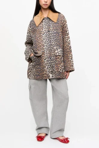 Leopard Printed Canvas Midi Jacket