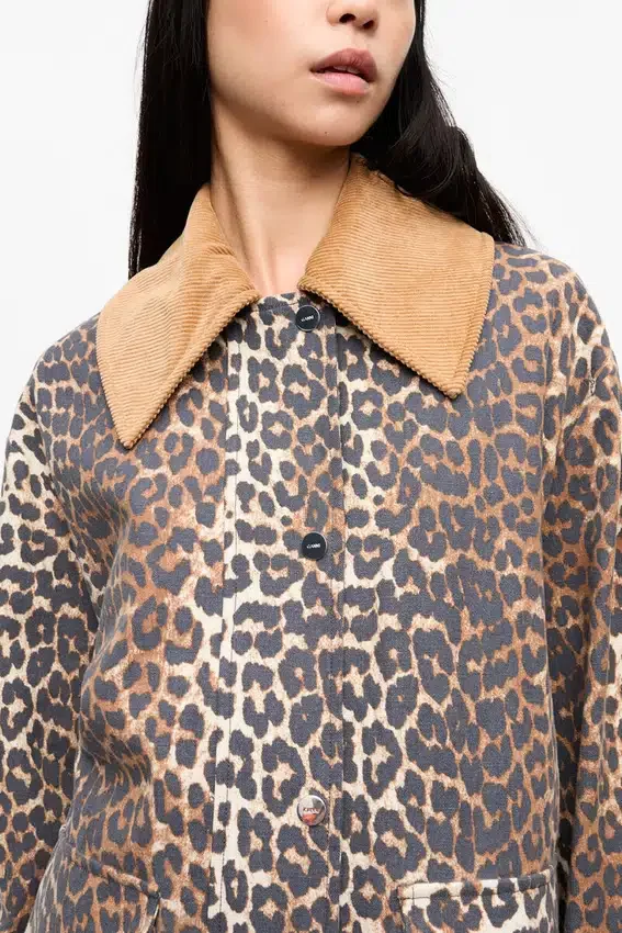 Leopard Printed Canvas Midi Jacket Leopard Printed Canvas Midi Jacket