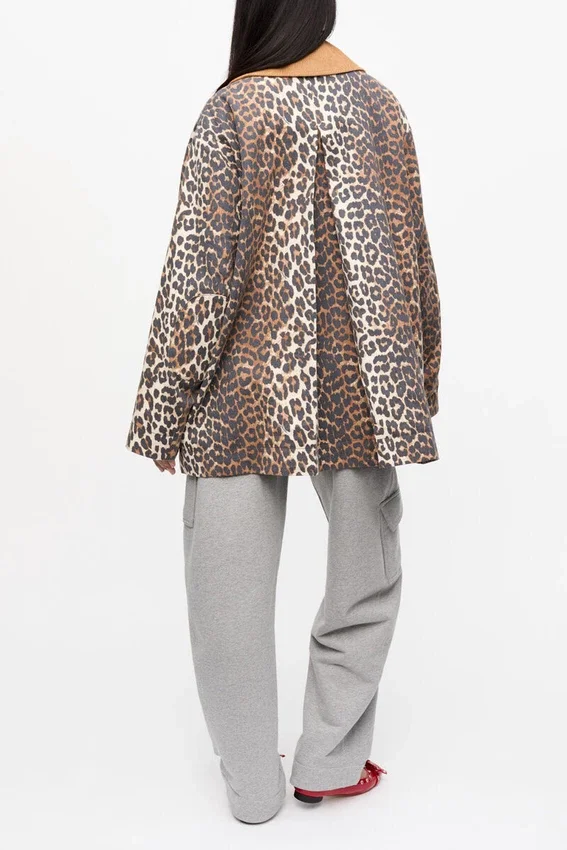 Leopard Printed Canvas Midi Jacket Leopard Printed Canvas Midi Jacket