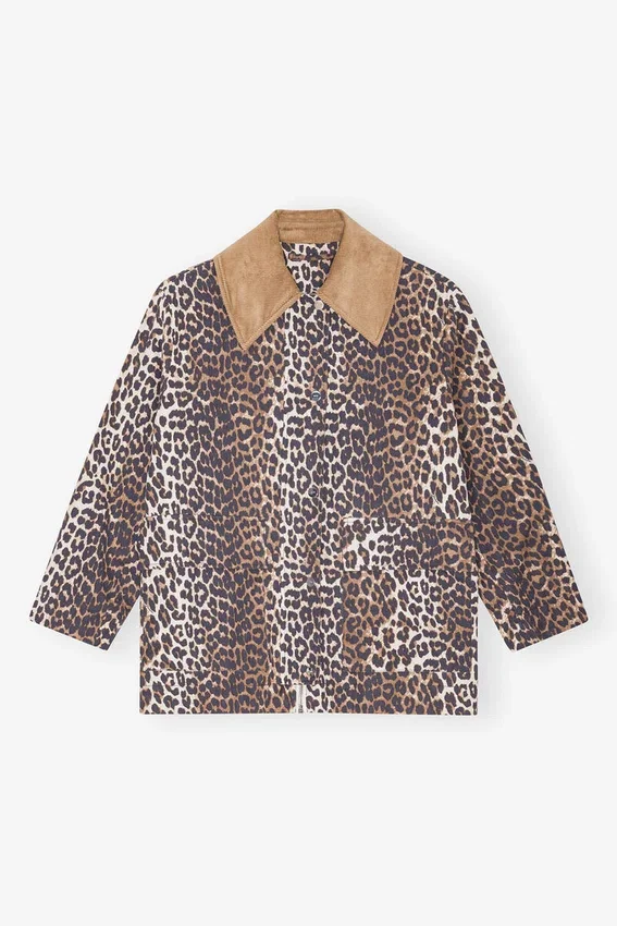 Leopard Printed Canvas Midi Jacket Leopard Printed Canvas Midi Jacket