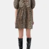 Leopard Printed Cotton Tie String Mini Dress