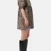 Leopard Printed Cotton Tie String Mini Dress