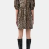 Leopard Printed Cotton Tie String Mini Dress