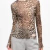 Leopard Printed Mesh Long-sleeve Blouse