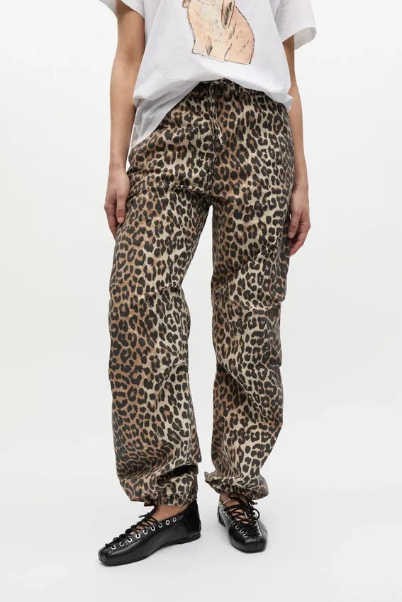 Leopard Washed Cotton Canvas Drawstring Pants Leopard Washed Cotton Canvas Drawstring Pants