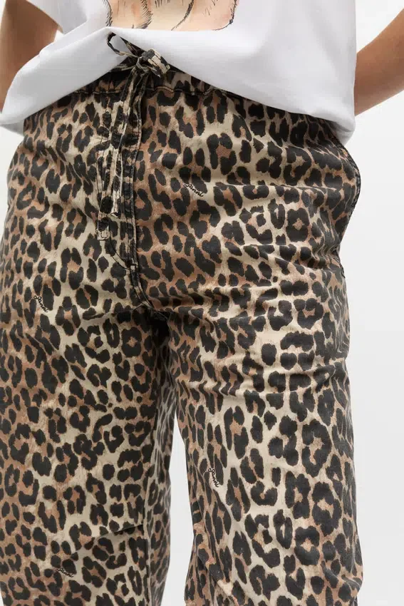 Leopard Washed Cotton Canvas Drawstring Pants Leopard Washed Cotton Canvas Drawstring Pants
